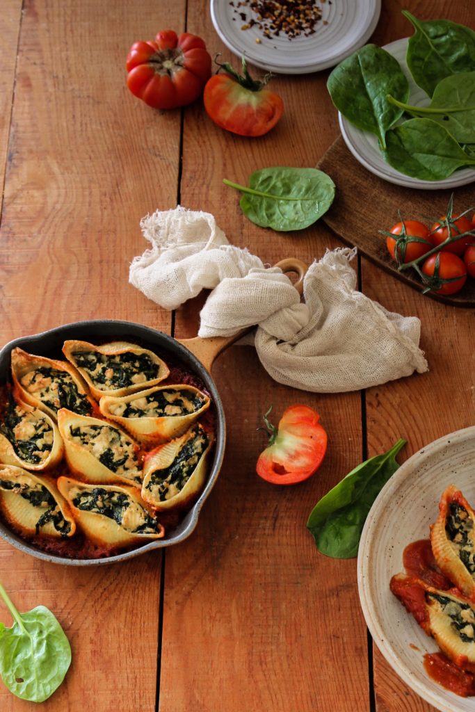 Conchiglionis farcis tofu épinards vegan